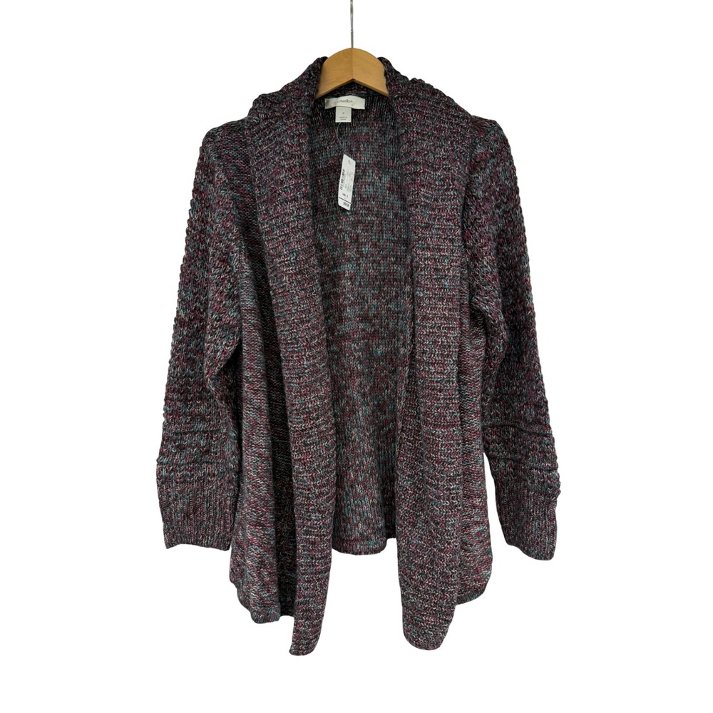 Cj Banks Womens Open Front Shawl Collar Marled Knit Cardigan Burgundy 14W New